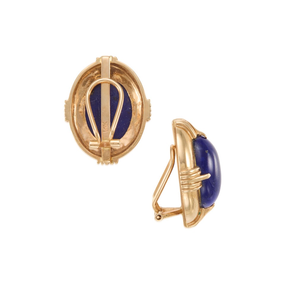 PAIR OF 14K GOLD AND LAPIS LAZULI EARCLIPS - 2