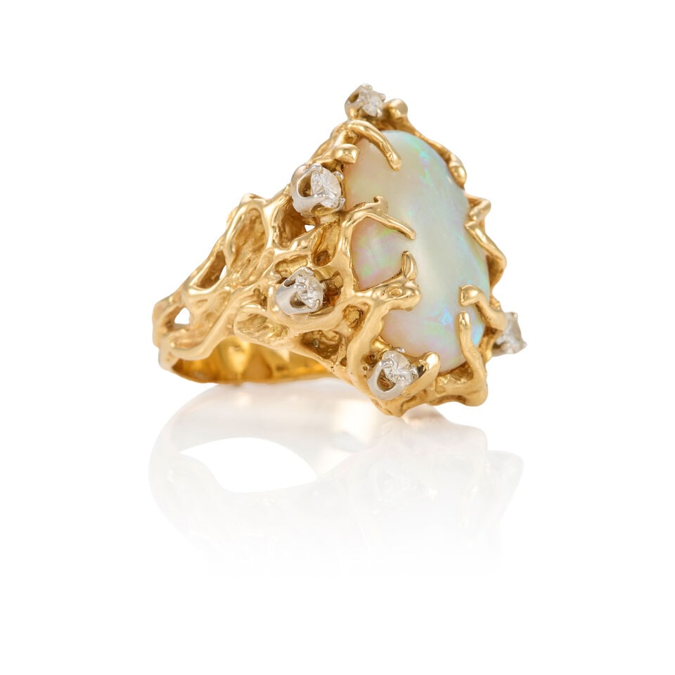 14K GOLD, OPAL AND DIAMOND RING - 2