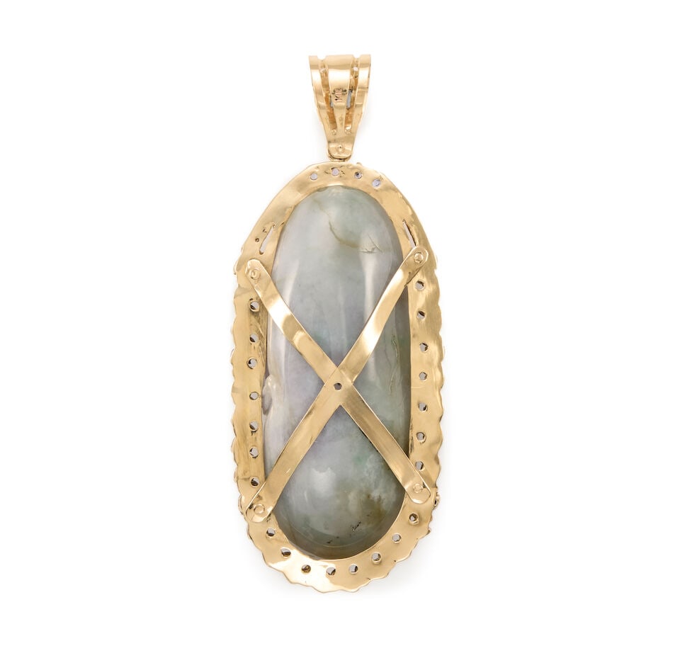 14K GOLD, JADE AND GEM-SET PENDANT - 2