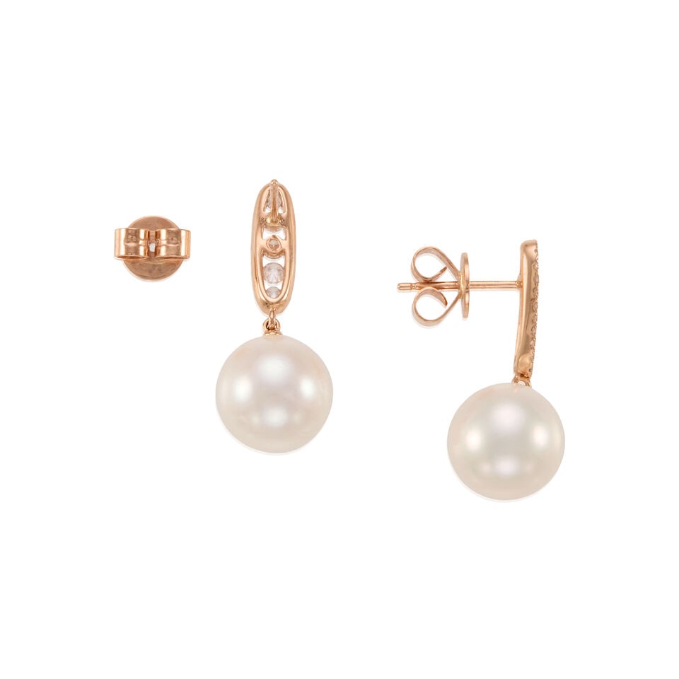 PAIR OF 18K GOLD, DIAMOND AND CULTURED PEARL EARRINGS - 2