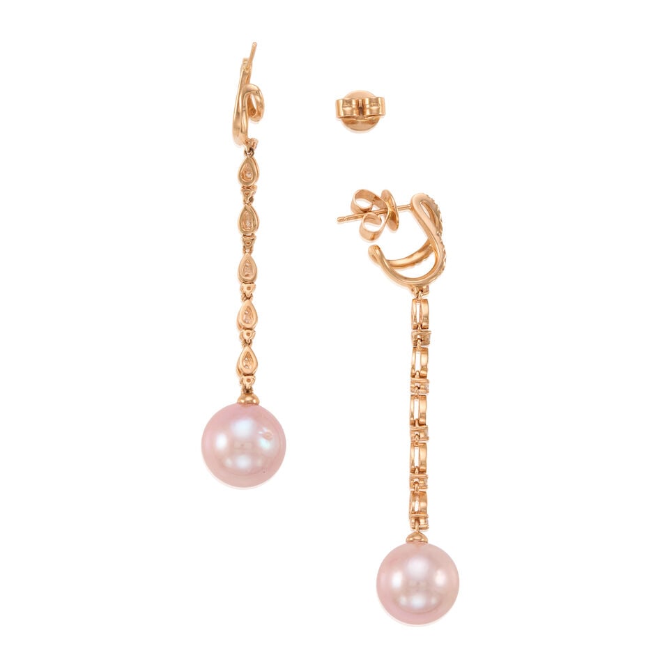 PAIR OF 18K GOLD, DIAMOND AND CULTURED PEARL EARRINGS - 3