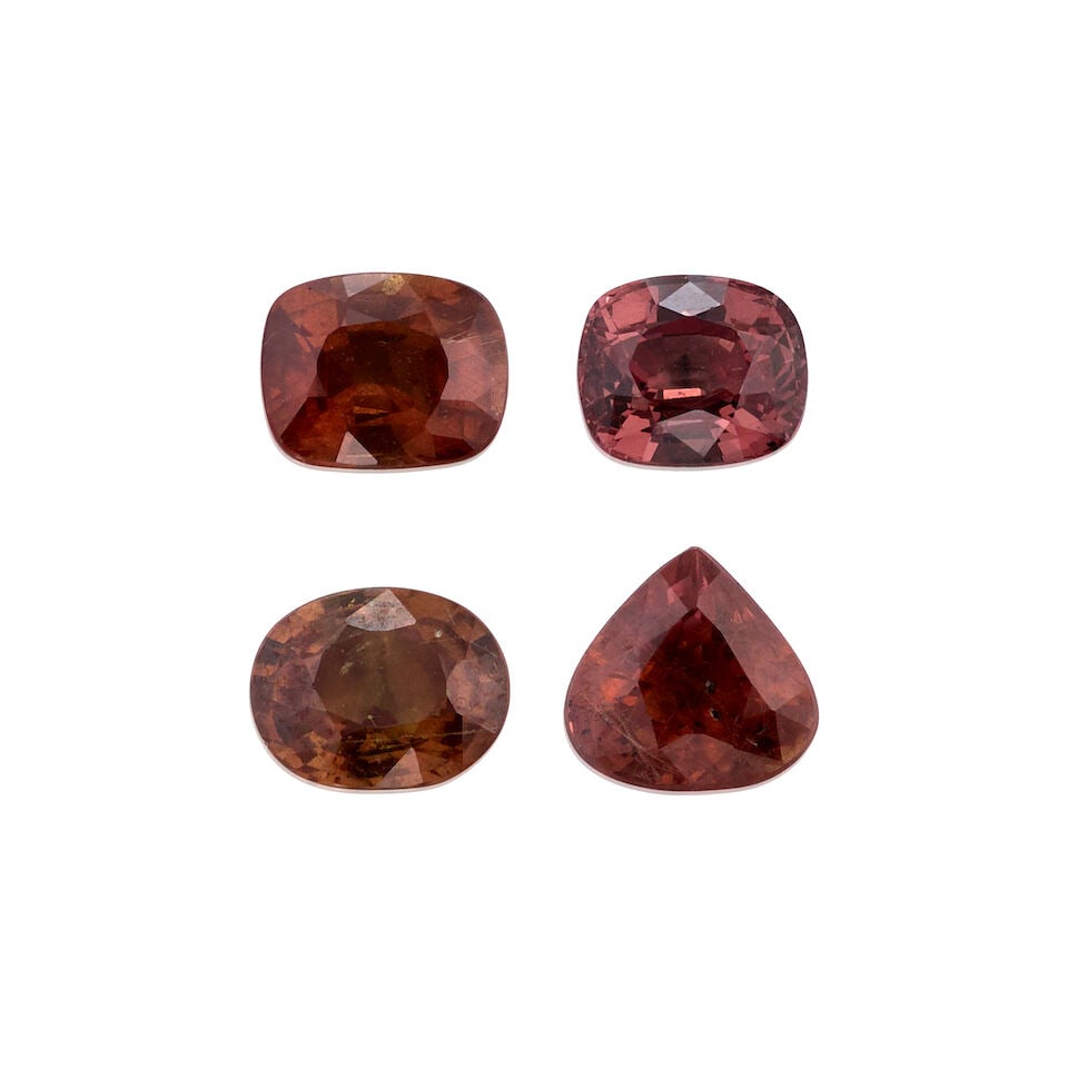 FOUR LOOSE COLOR CHANGE GARNETS: FOUR LOOSE COLOR CHANGE GARNETS • Four garnets of various shapes and sizes weighing approximately 4.82 carats total • Measuring approximately 7.00mm x 5.61mm x 3.34mm and 6.58mm x 6.82mm