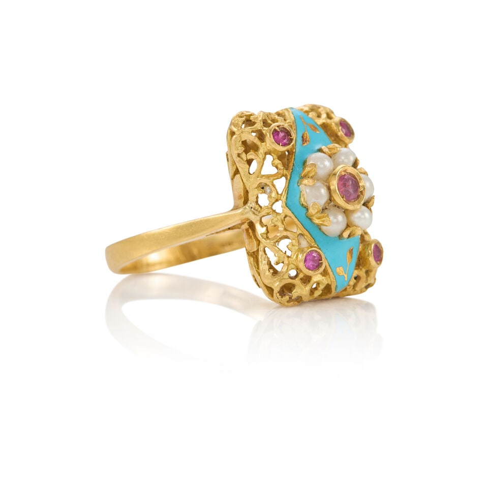 18K GOLD AND ENAMEL RING - 2