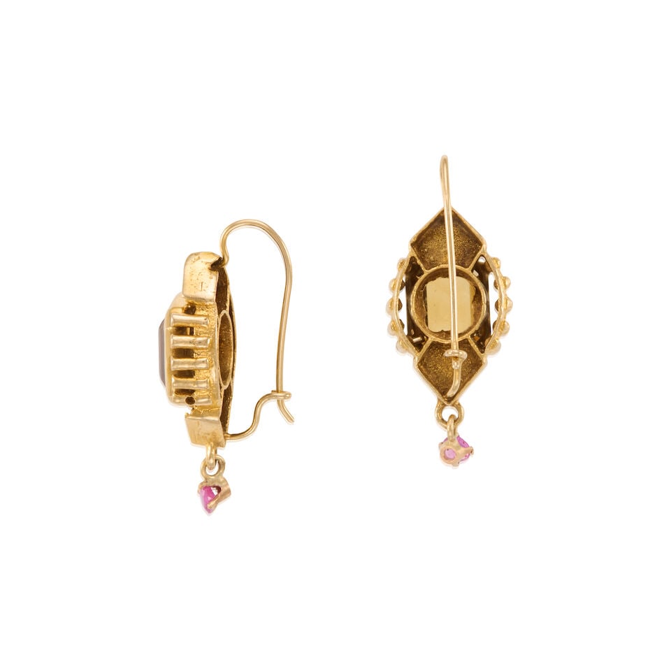 14K GOLD, CITRINE, AND SAPPHIRE EARRINGS - 3