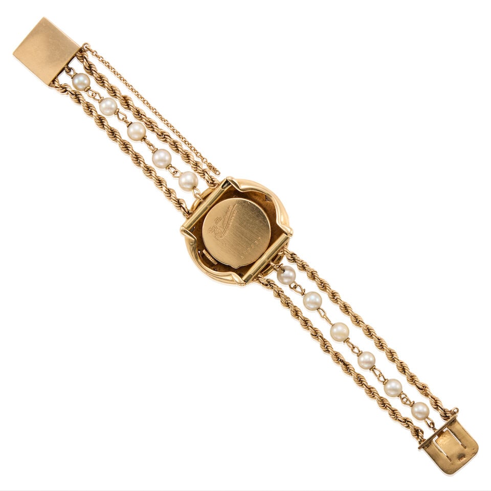 14K GOLD, CULTURED PEARL, AND SAPPHIRE WRISTWATCH - 2