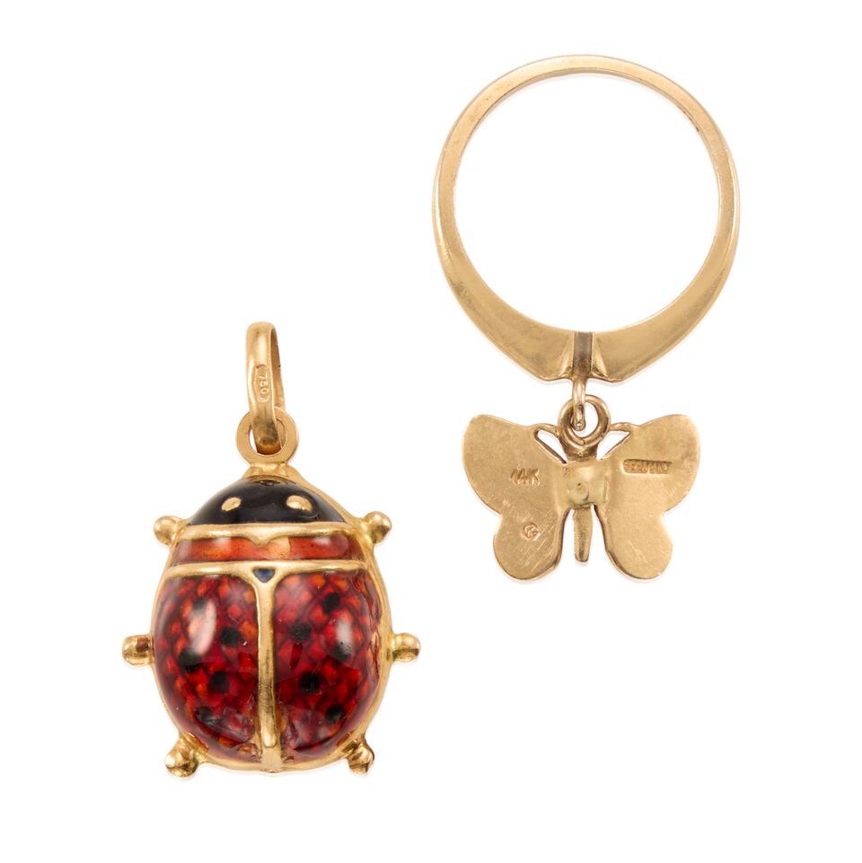 14K GOLD AND ENAMEL RING AND PENDANT - 2