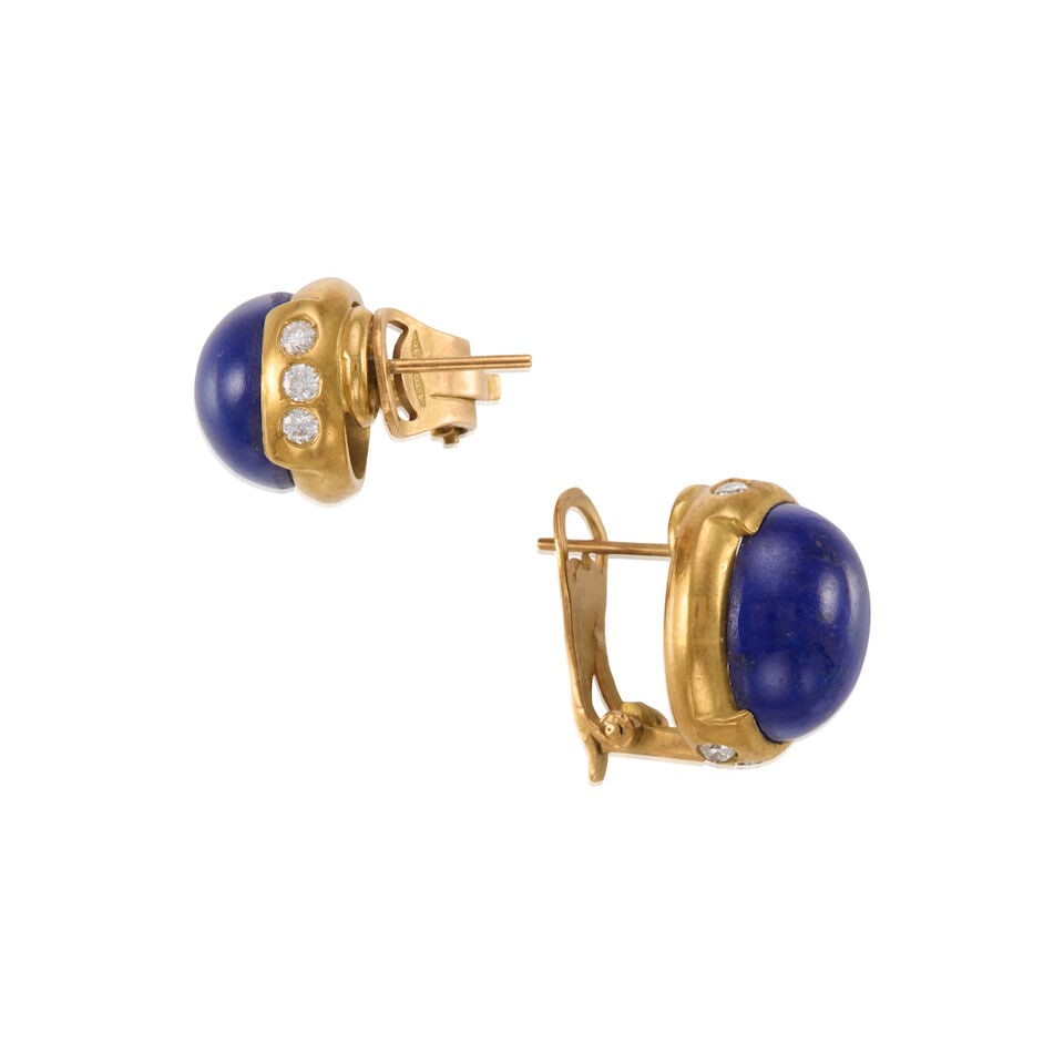 18K GOLD, LAPIS LAZULI, AND DIAMOND EARRINGS - 2