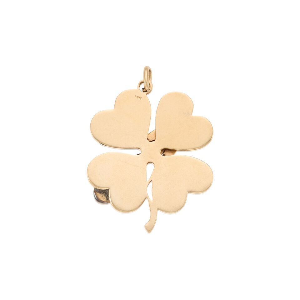 14K GOLD AND GARNET CLOVER CHARM - 2