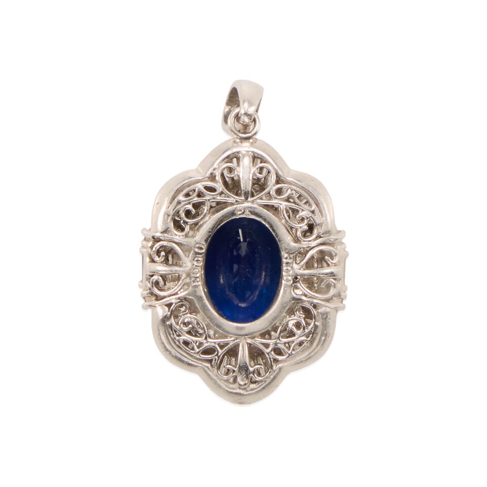 PLATINUM, SAPPHIRE, AND DIAMOND PENDANT - 2