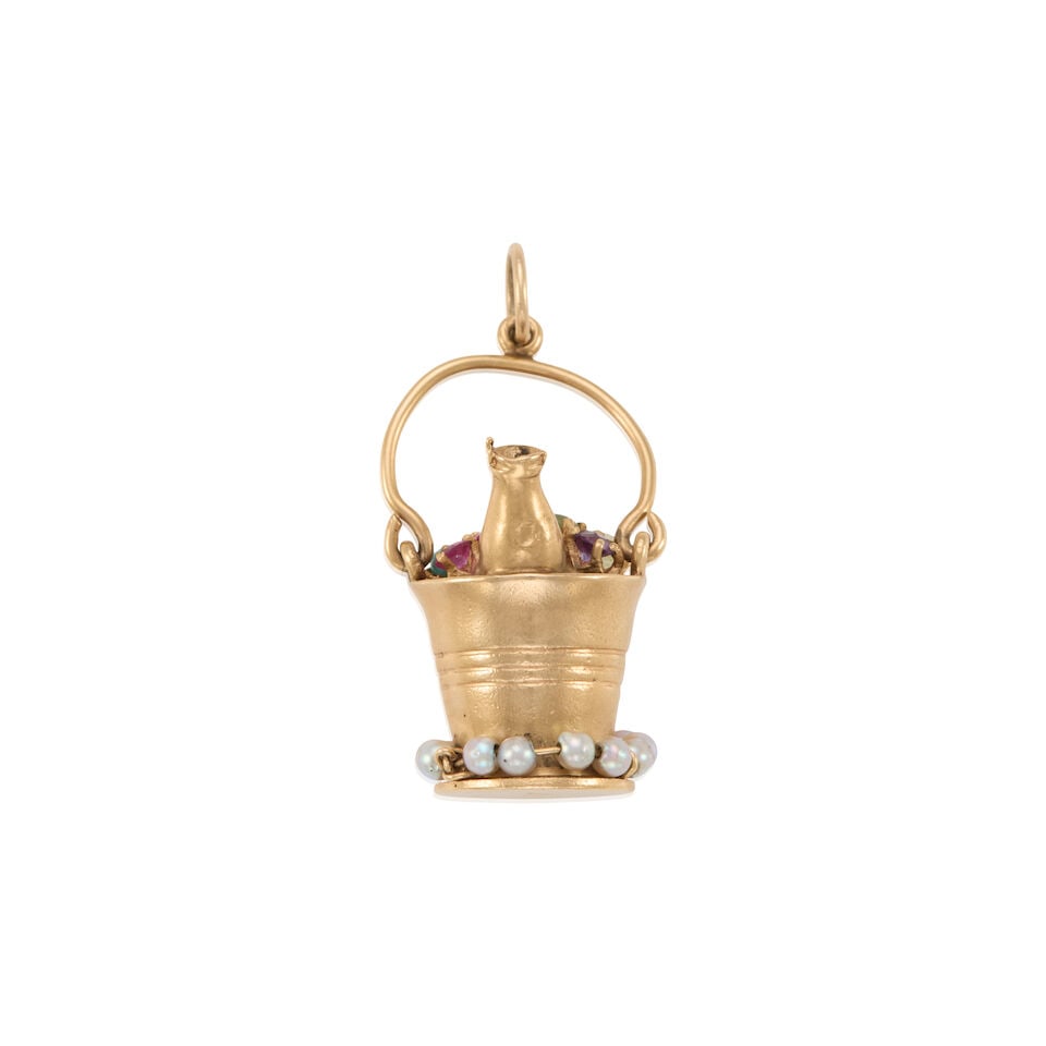 14K GOLD AND GEM-SET CHAMPAGNE BUCKET CHARM/PENDANT - 2