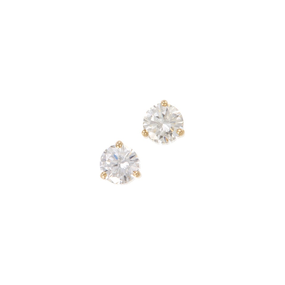 14K GOLD AND DIAMOND EARRINGS: 14K GOLD AND DIAMOND EARRINGS • 14K white gold • Two round shaped diamonds weighing approximately 0.65 carat total • Measures 5/8 in. x 3/16 in. • Estimated gross weight: 0.9