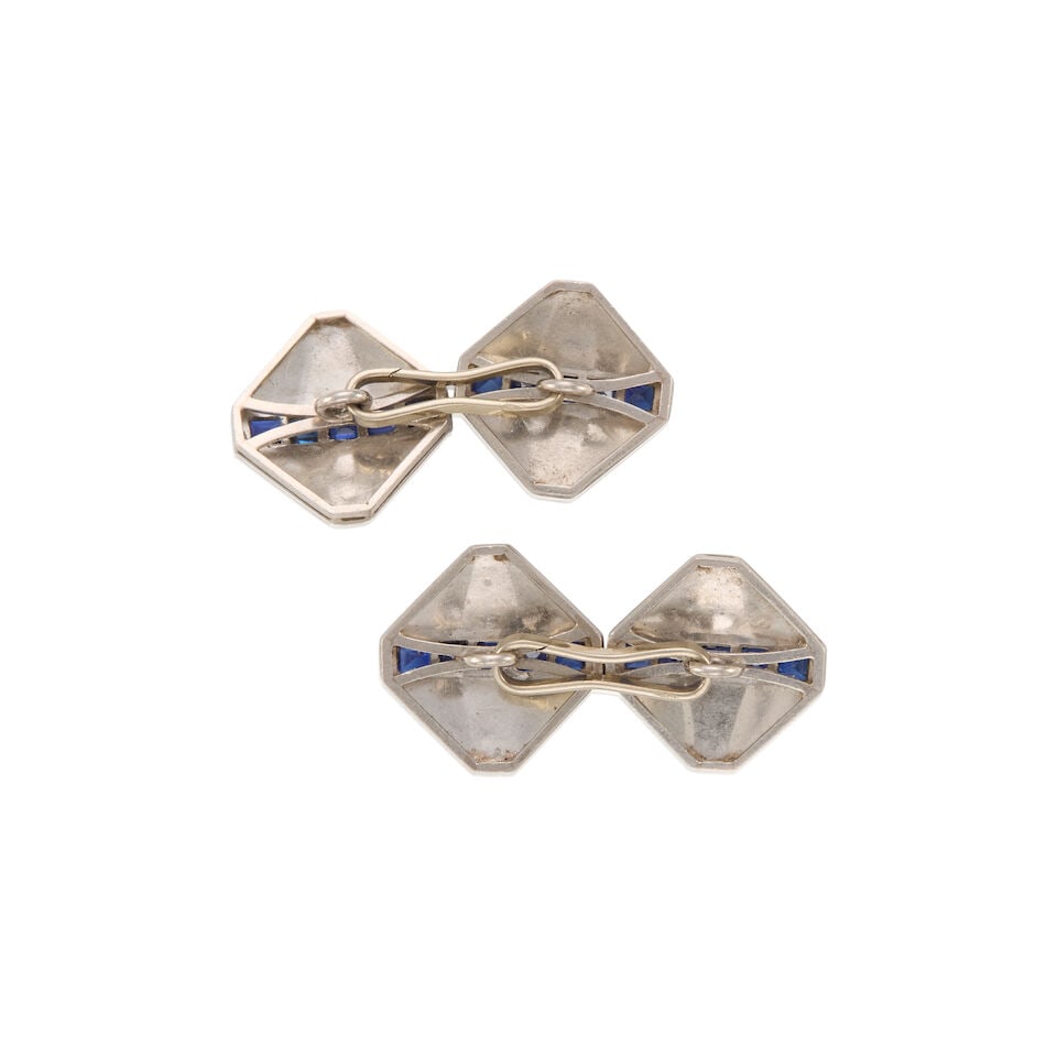 PLATINUM AND SAPPHIRE CUFFLINKS - 2
