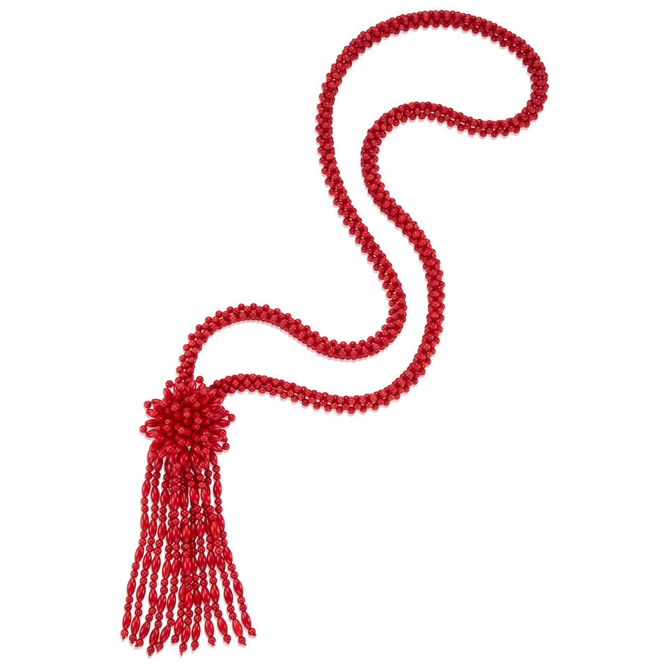 CORAL BEAD SAUTOIR NECKLACE (1 of 2)