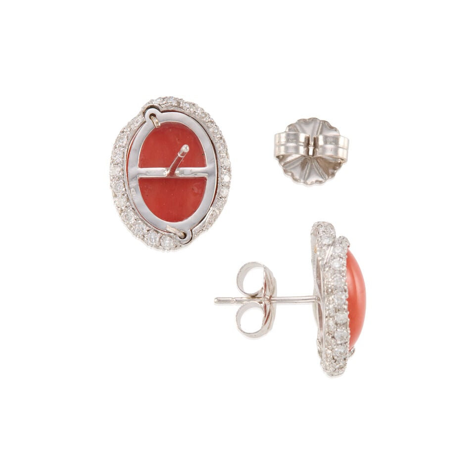 GOLD, CORAL, AND DIAMOND EARRINGS - 3