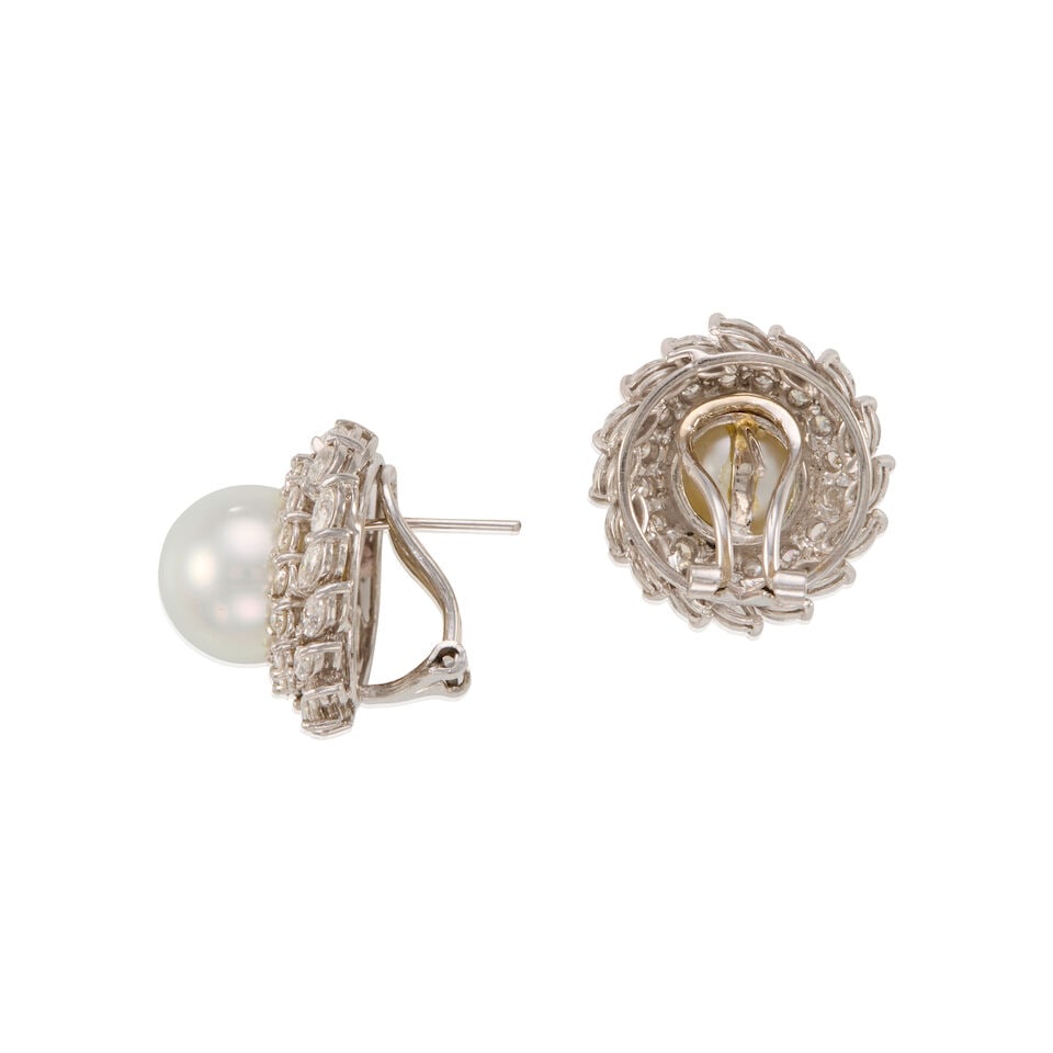 18K GOLD, CULTURED PEARL, AND DIAMOND EARRINGS - 3