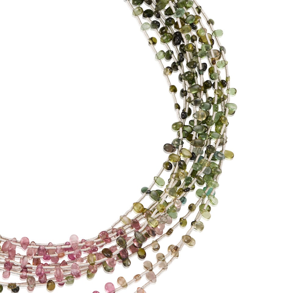18K GOLD, METAL, AND TOURMALINE NECKLACE - 2