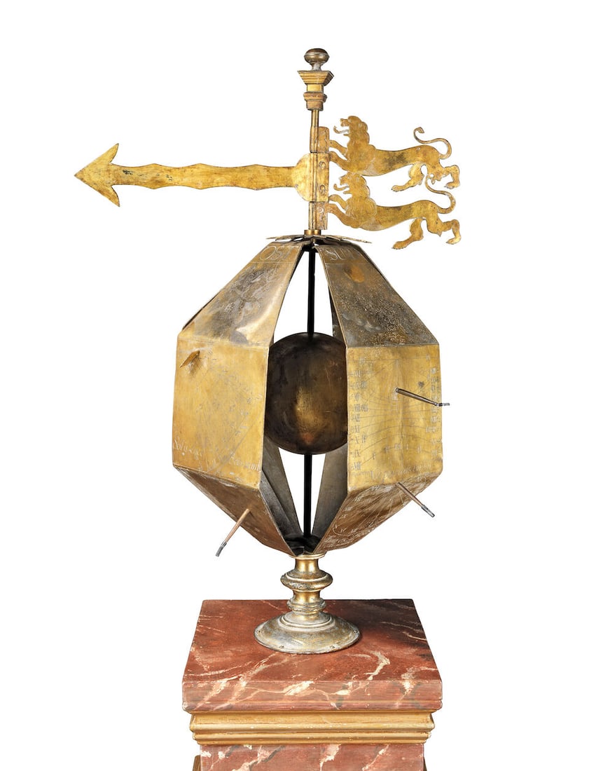 An 18th Century-Style Combined Polyhedral Sundial and Windvane, Continental, - 2