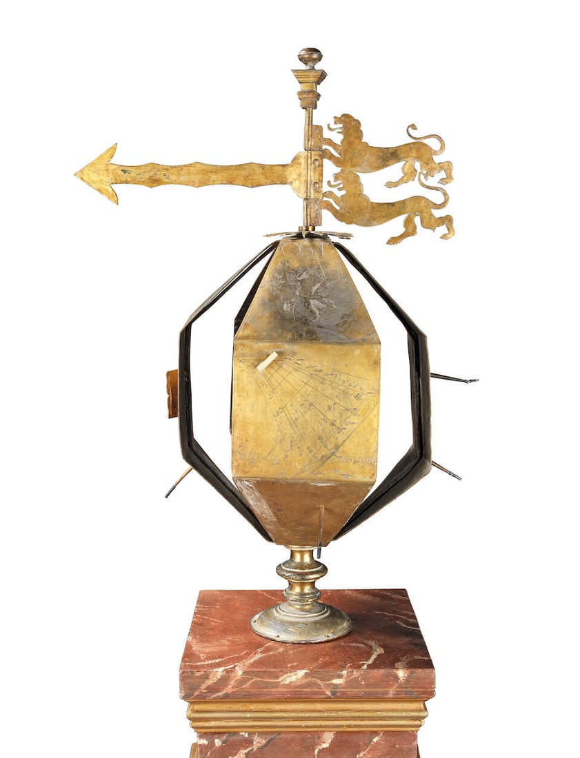 An 18th Century-Style Combined Polyhedral Sundial and Windvane, Continental, - 3