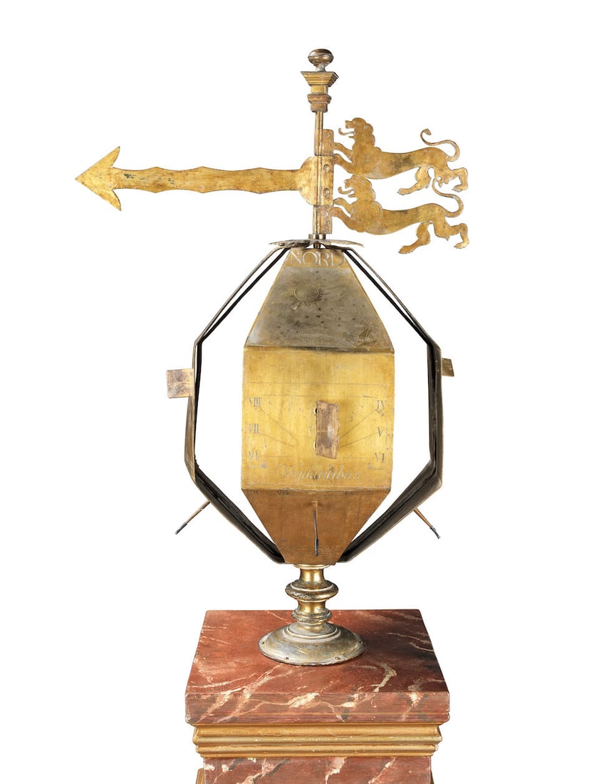 An 18th Century-Style Combined Polyhedral Sundial and Windvane, Continental, - 4
