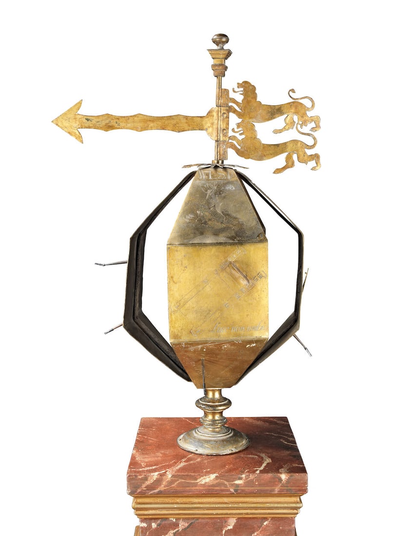 An 18th Century-Style Combined Polyhedral Sundial and Windvane, Continental, - 5