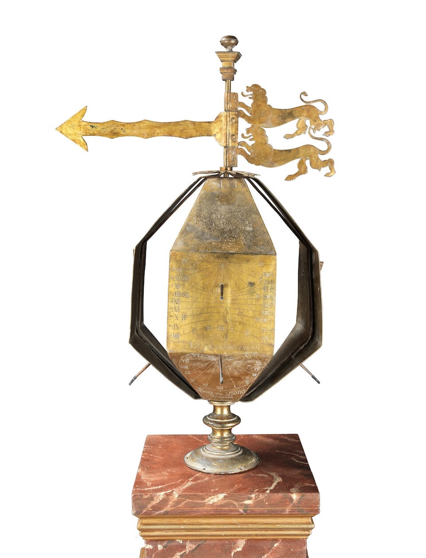 An 18th Century-Style Combined Polyhedral Sundial and Windvane, Continental, - 6