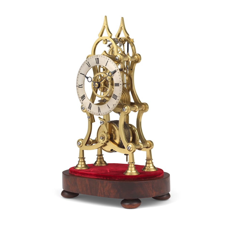 A late 19th century skeleton clock timepiece with dome - 3