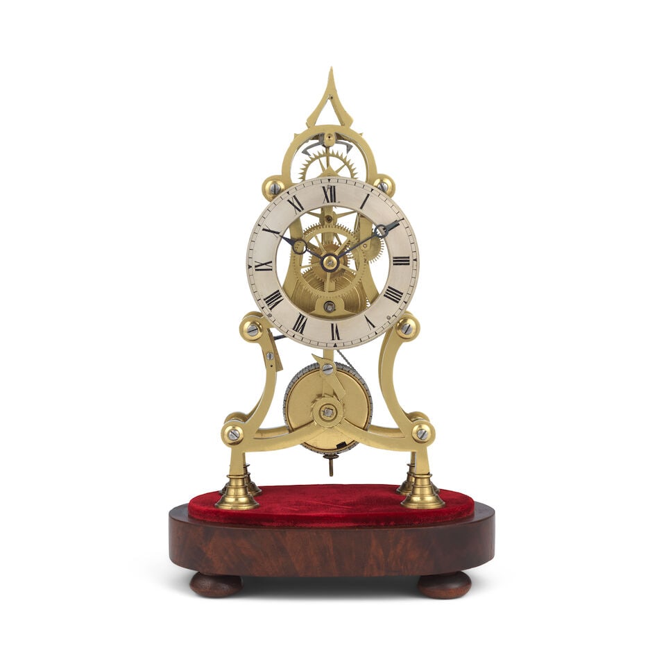 A late 19th century skeleton clock timepiece with dome - 4