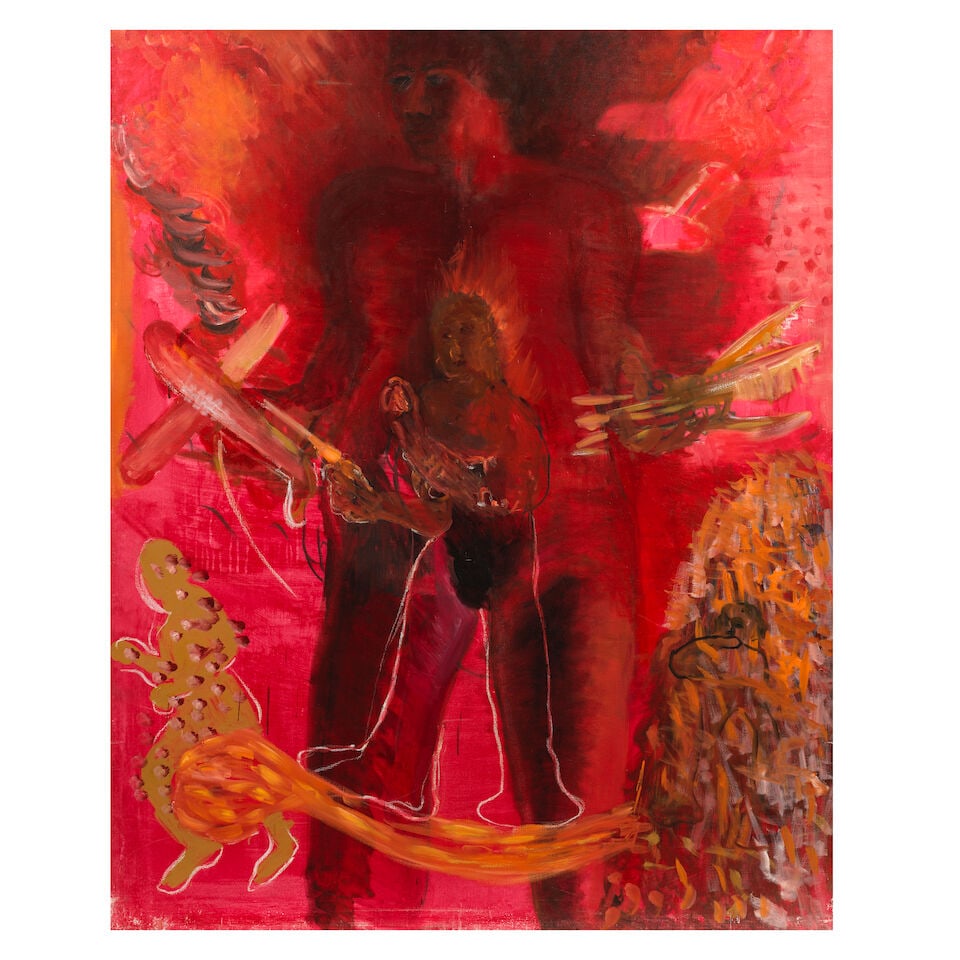 Nalini Malani (Indian, born 1946) Untitled (Mutiny II): Nalini Malani (Indian, born 1946) Untitled (Mutiny II) Acrylic on canvas 151.6 x 121.5cm (59 11/16 x 47 13/16in). For further information on this lot please visit Bonhams.com For further information