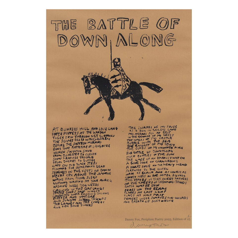 Danny Fox (British, born 1986) The Battle of Down Along Ink-jet print, 2025, on buff brown wove ...: Danny Fox (British, born 1986) The Battle of Down Along Ink-jet print, 2025, on buff brown wove paper, singed and numbered '6' in pencil, from the edition od 25, printed and published by Periplum