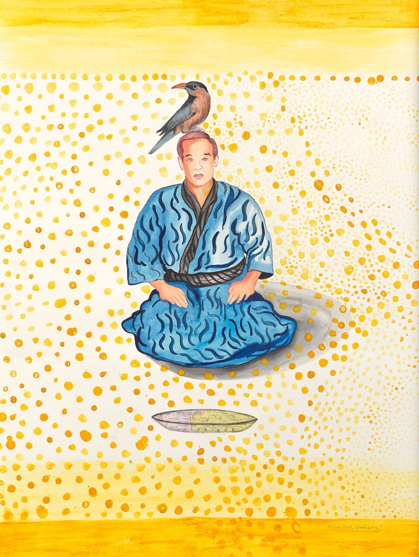 Unknown Artist, Untitled (Man sitting with bird): Unknown Artist, Untitled (Man sitting with bird) 75 x 55.5cm (29 1/2 x 21 7/8in). For further information on this lot please visit Bonhams.com For further information about this lot please visit the