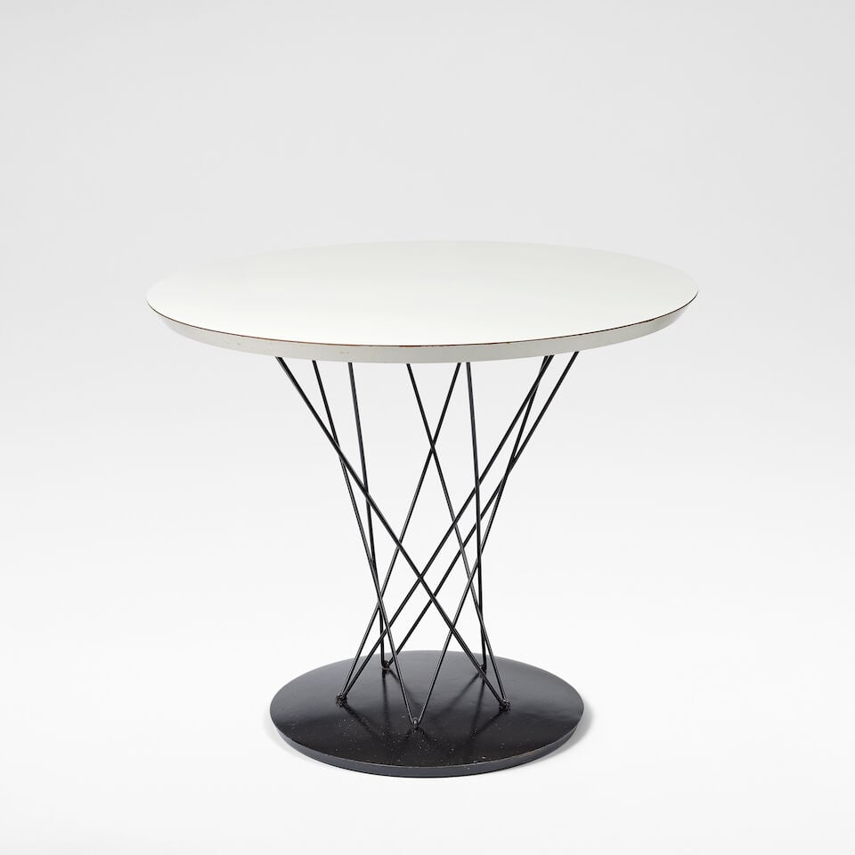 Isamu Noguchi Children's 'Cyclone' table, model no. 87, designed circa 1955: Isamu Noguchi Children's 'Cyclone' table, model no. 87, designed circa 1955 Chrome-plated steel wire set into cast iron base, veneer core plywood with high pressure laminate top. 50.5 cm high, 60.5