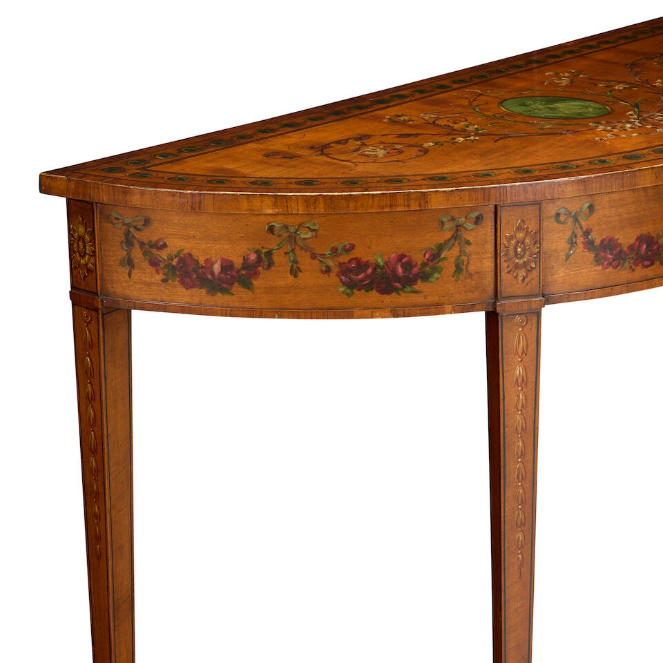 A George III and later satinwood and polychrome decorated pier tableLate 18th century and later - 3