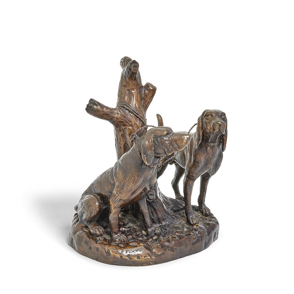 Grace Mott Johnson (American, 1882-1967): A patinated bronze group of two bloodhounds - 4