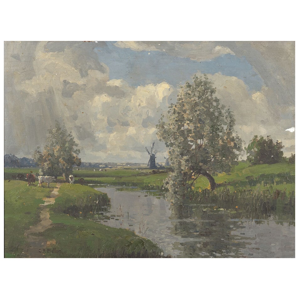 Campbell Archibald Mellon (British, 1876-1955) The Windmill at St Olaves: Campbell Archibald Mellon (British, 1876-1955) The Windmill at St Olaves signed 'C.A. Mellon.' (lower left); indistinctly inscribed and titled 'St Olaves' (on panel verso) oil on panel 29 x 39.5cm