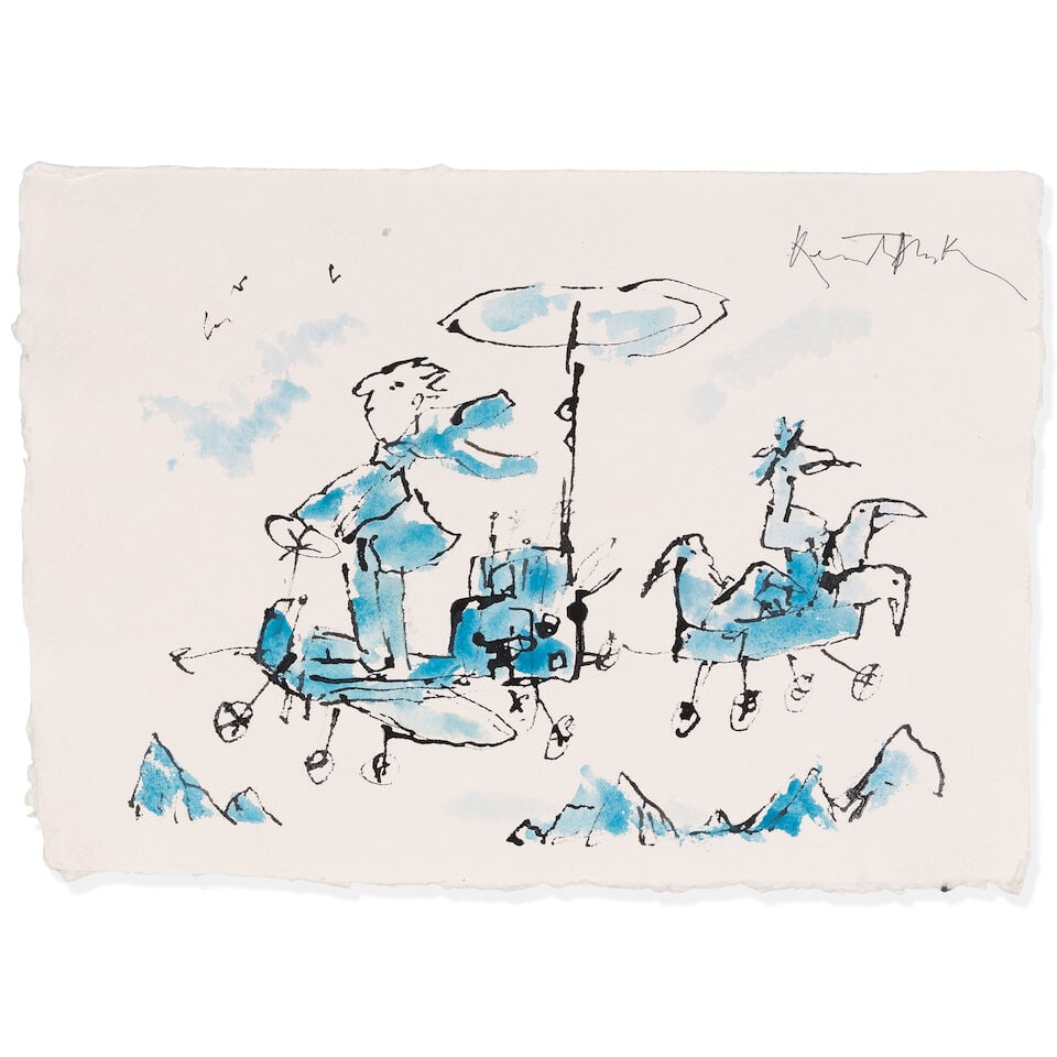 Sir Quentin Blake (British, born 1932) Birthday Wings No. 6 (unframed) (Painted in December 2025) (1 of 2)