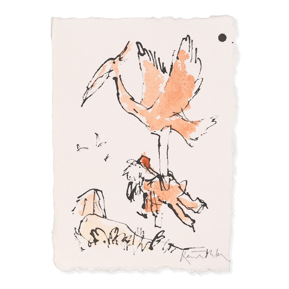 Sir Quentin Blake (British, born 1932) Birthday Wings No. 14 (unframed) (Painted in December 2025) (1 of 2)