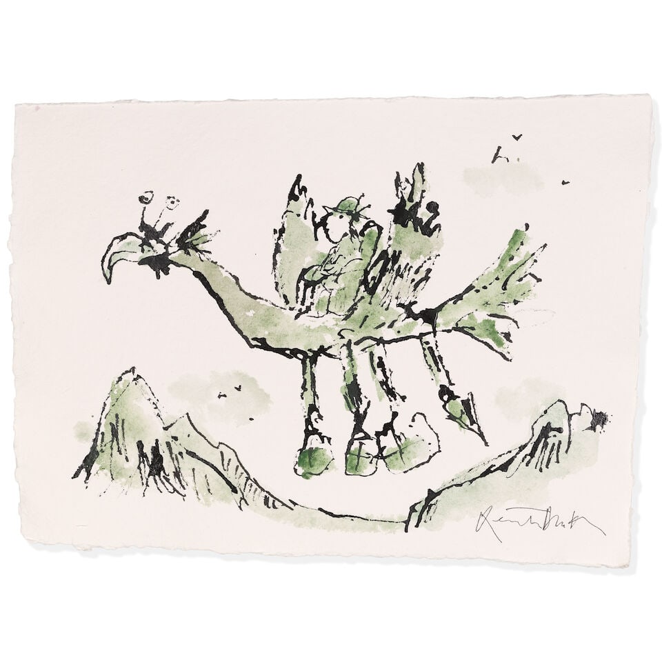 Sir Quentin Blake (British, born 1932) Birthday Wings No. 5 (unframed) (Painted in December 2025) (1 of 2)