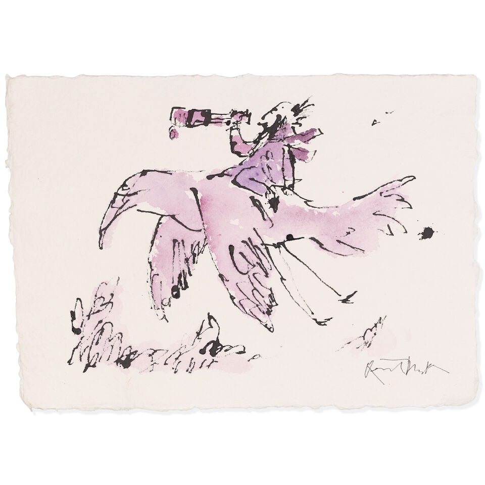 Sir Quentin Blake (British, born 1932) Birthday Wings No. 20 (unframed) (Painted in December 2025) (1 of 2)