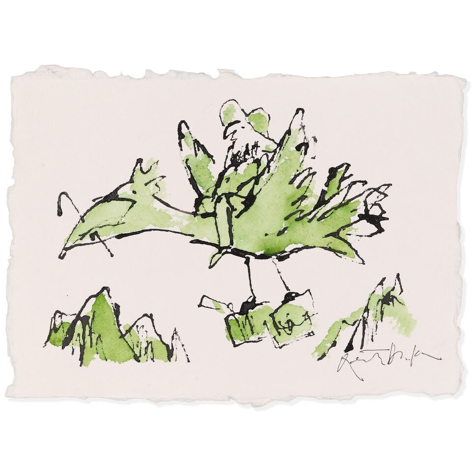 Sir Quentin Blake (British, born 1932) Birthday Wings No. 12 (unframed) (Painted in December 2025) (1 of 2)