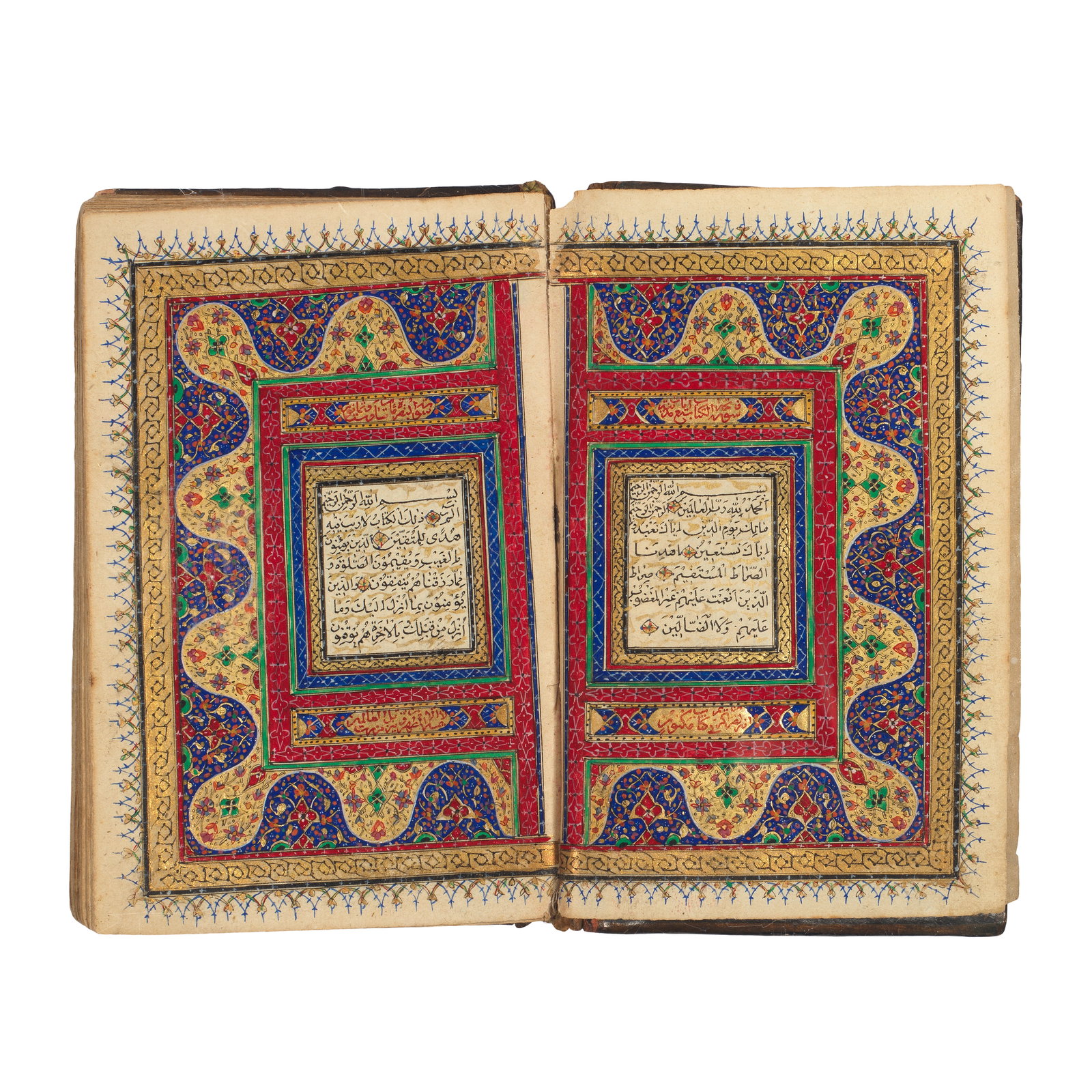 A small illuminated Qur'an, copied by Mir Muhammad al-Khonsari, son of the deceased Mahdi Qajar ...: A small illuminated Qur'an, copied by Mir Muhammad al-Khonsari, son of the deceased Mahdi Qajar Persia, dated AH 1284/AD 1867-68 Arabic manuscript on paper, 169 leaves, 23 lines to the page written in