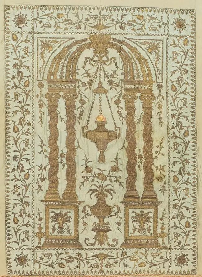 A fine Ottoman metal thread embroidered silk mihrab panel, Torah Ark Curtain (parochet) or Sanct... (1 of 1)