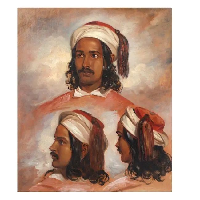 A portrait of a Greek or Balkan youth, wearing a tasselled cap, seen from three viewpoints Circl...: A portrait of a Greek or Balkan youth, wearing a tasselled cap, seen from three viewpoints Circle of William Etty RA (British, 1787-1849) oil on canvas 76 x 64 cm. Footnotes: Provenance Sotheby's, Br
