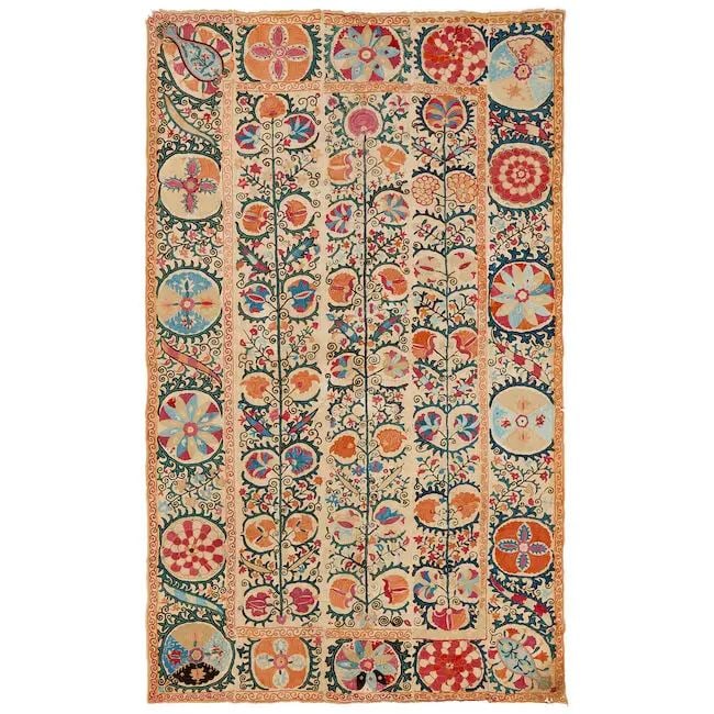 A Bokhara silk embroidered linen panel (susani) Uzbekistan, late 19th Century (1 of 1)