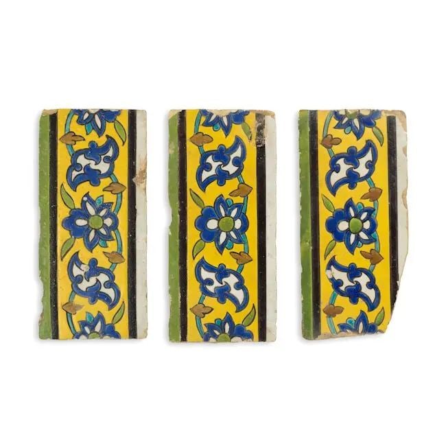 Three Safavid cuerda-seca pottery border tiles Persia, 17th Century(3) (1 of 1)