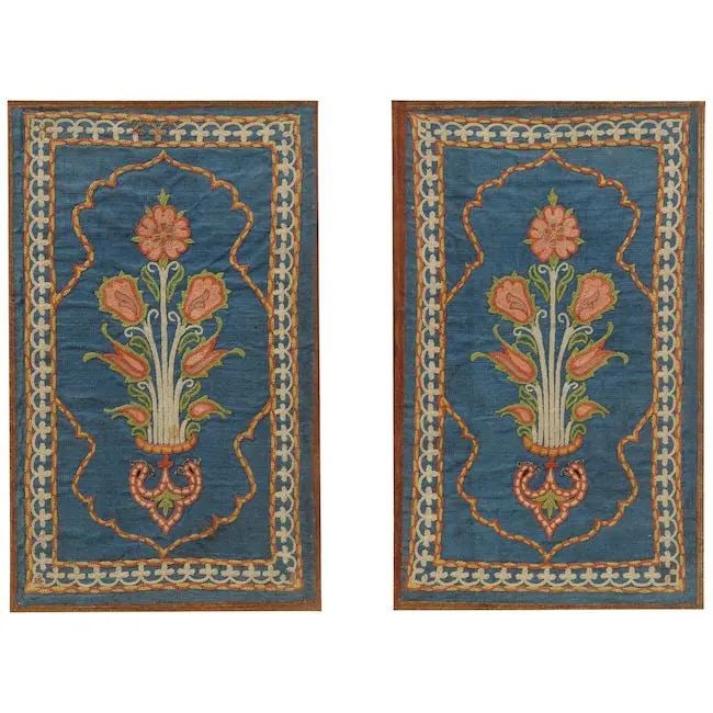 A pair of Safavid embroidered-silk-mounted leather bookbindings Persia, circa 1700 (1 of 1)