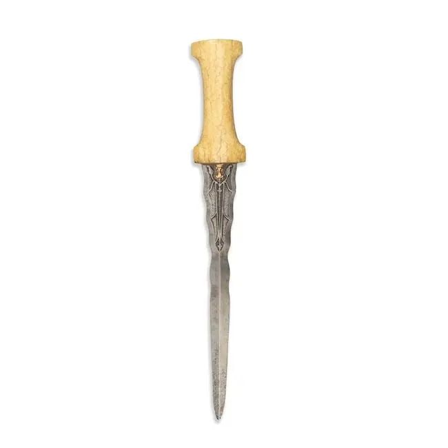 A walrus ivory-hilted dagger Persia, 18th/ 19th Century: A walrus ivory-hilted dagger Persia, 18th/ 19th Century the double-edged blade of undulating form, decorated in gold overlay to forte on each side and chiselled with a group of three trefoils and foli