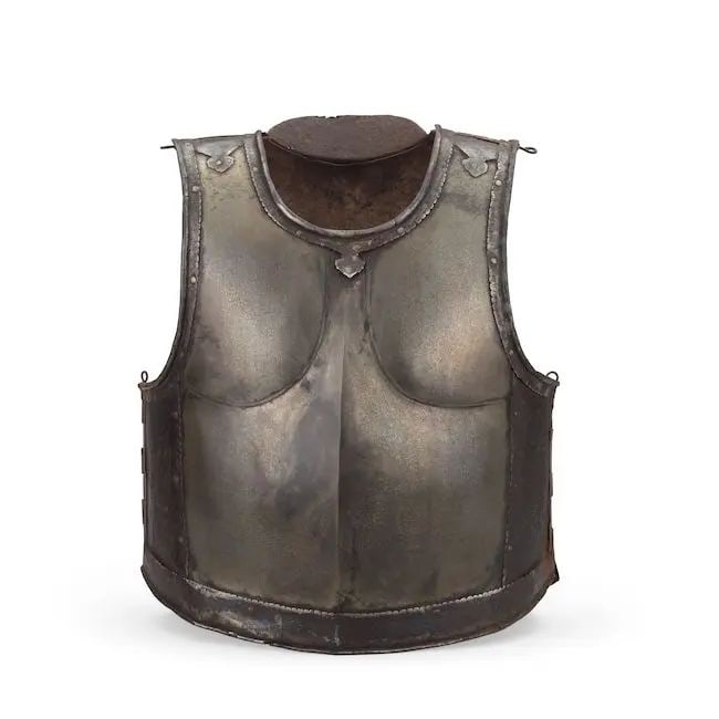 A watered steel cuirass from the armoury of Mir Nizam 'Ali Khan Bahadur (1734-1803) Hyderabad, d...: A watered steel cuirass from the armoury of Mir Nizam 'Ali Khan Bahadur (1734-1803) Hyderabad, dated AH 1192/ AD 1778-79 comprising a breastplate and backplate of watered steel with hinged joints at s