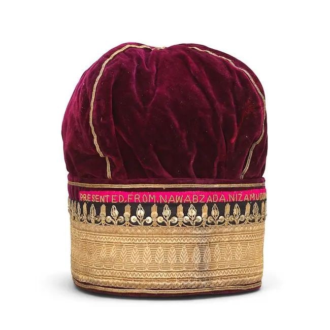 A metal-thread embroidered velvet hat presented to Hallam Tennyson, 2nd Baron Tennyson (1852-192... (1 of 1)