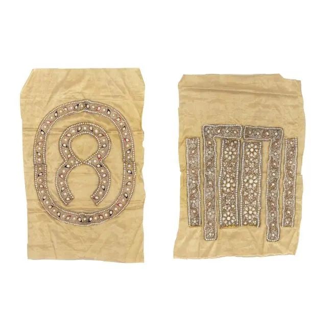 A group of diamond and pearl-set gold mounted velvet fragments North India, 20th Century(2) (1 of 1)