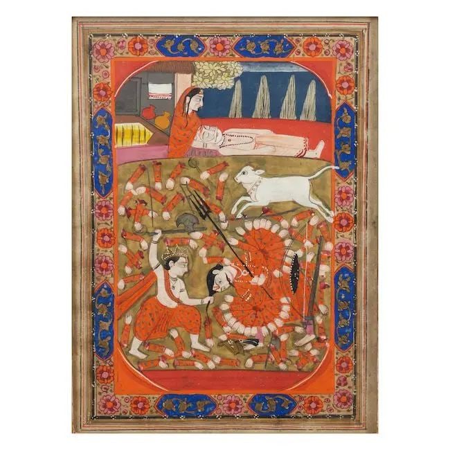 Parashurama avatar Kashmir, 19th Century: Parashurama avatar Kashmir, 19th Century gouache and gold on paper, illuminated floral border 195 x 140 mm. Footnotes: Provenance The collection of David Howard Maude-Roxby-Montalto, 14th Duke of